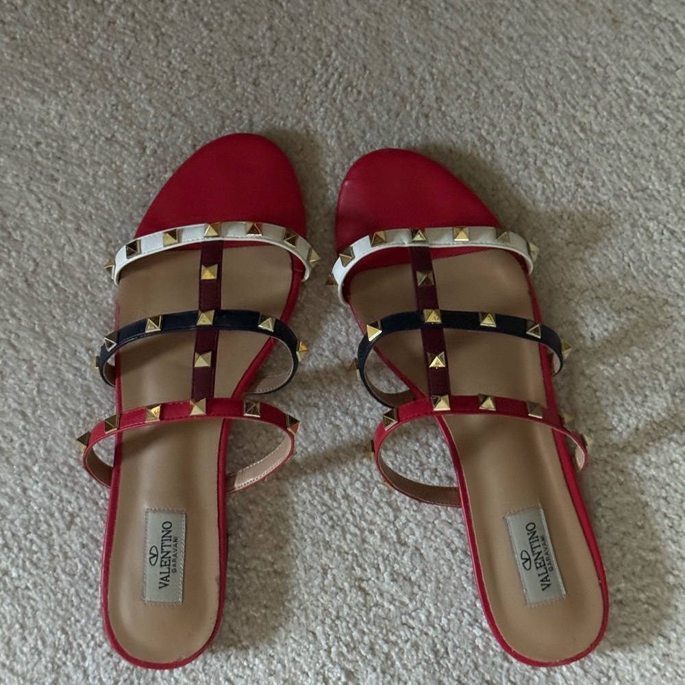 Studded Red and Cream Women's Sandals